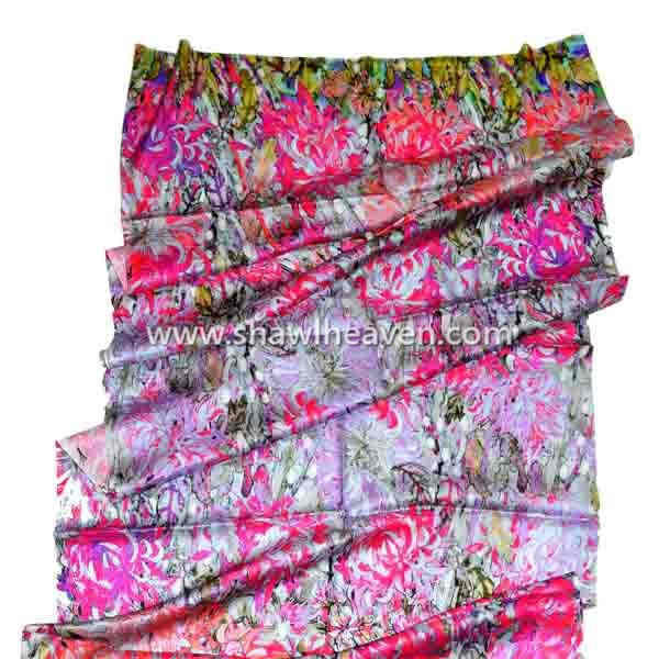 Chrysanthemum abstract floral digital print scarf in pure silk